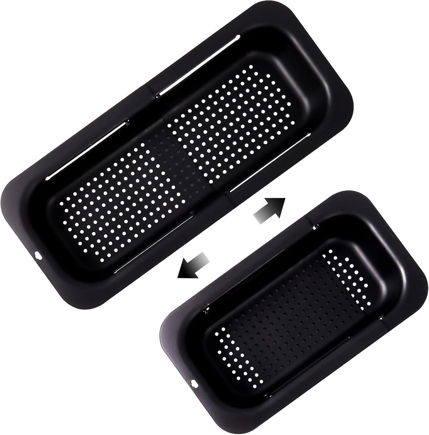 KesaPlan Collapsible Sink Colanders and Strainers Basket Extendable Plastic Fruit Vegetable Strainer Drainer Basket for Kitchen (Length 13.6 inch-18.7 inch) (black)