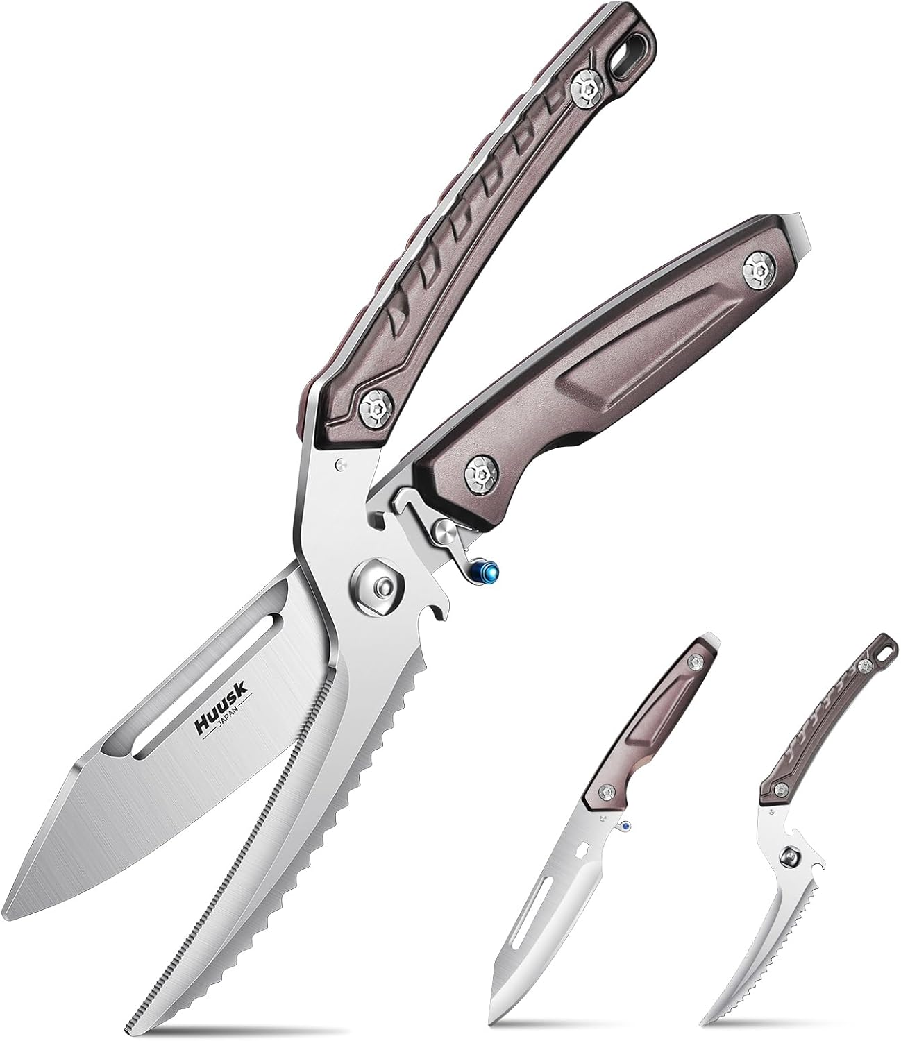 Huusk Heavy Duty Poultry Scissors - Kitchen Scissor for Food with Serrated Edge, Detachable Sharp Shears for Cutting Meat, Chicken Bone and Turkey, Scissors All Purpose for Thanksgiving (Brown)