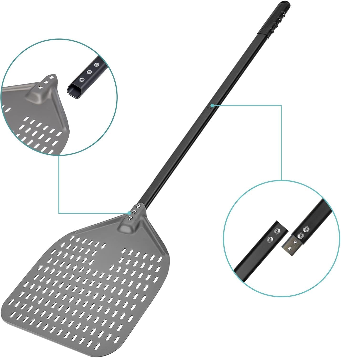 G.a HOMEFAVOR 12"x 15" Perforated Pizza Peel 47 Inch overall, Rectangular Aluminum Pizza Turning Peel with Extended Silcone Handle For Baking Pizza Brick Oven