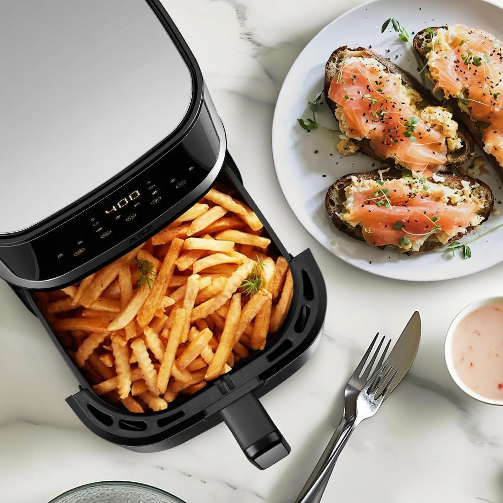 ASZ 5qt Air Fryer Digital for dorm office- Compact Airfryer Design for 2-3 people, 8 in 1 Presets Bake Toast Broil Reheat Bacon Fries Chicken Shrimp Non-Stick Kitchen Airfry Countertop Gift