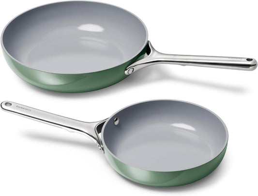 Caraway Fry Pan Duo - Nonstick Ceramic Frying Pan (8" & 10.5”) - Non Toxic, PTFE & PFOA Free - Oven Safe & Compatible with All Stovetops (Gas, Electric & Induction) - Sage