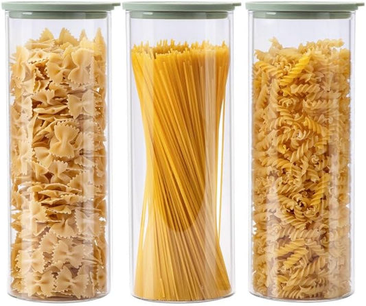 Glass Food Storage Jars with Lids[Set of 3], Perfect for Pasta, Cookies, Nuts, Coffee, Cereal, Flour, and More, Organize Your Kitchen with these BPA-Free Glass Jars with Silicone Lids