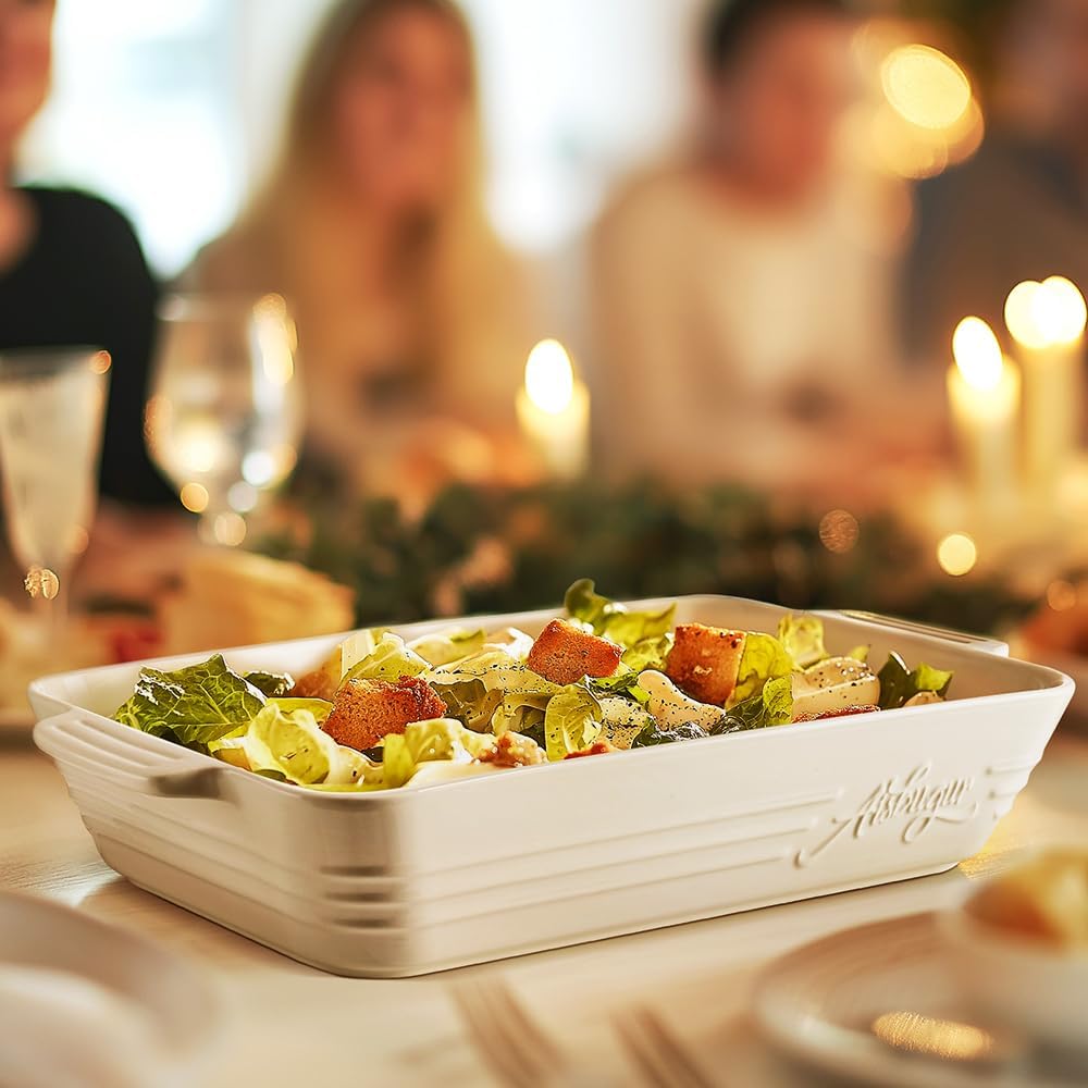 Casserole Dishes for Oven,9x13 Ceramic Baking Dish,4.2 Quarts Large Lasagna Pan with Handles Deep and Large Capacity,Durable Bakeware for Lasagna, Home Decor, Wedding Gift, White