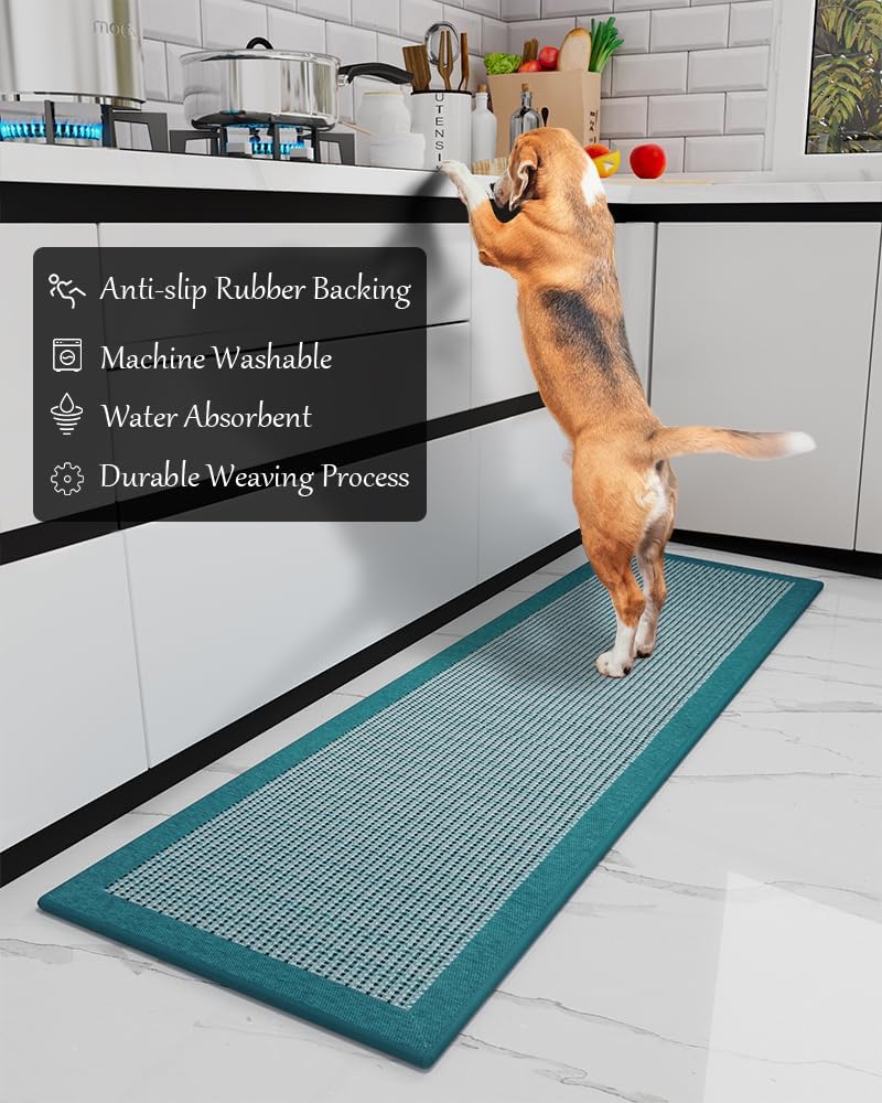PADOOR Kitchen Mats for Floor, Kitchen Rugs Non Slip Washable, Rubber Backed Kitchen Runner Super Absorbent Kitchen Floor Mat Sink Rug, 20"x47" Teal