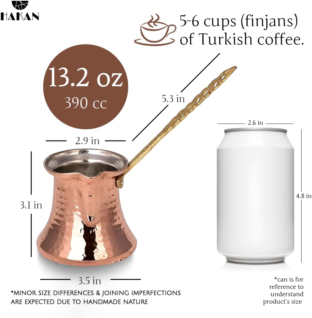 Hakan Turkish Coffee Pot | Stove Top Water Boiler, Coffee Maker, Butter, Chocolate & Milk Warmer | Even and Quick Heat with Handcrafted Copper Material | Coffee Gifts Idea, 13.2 Oz (390 cc)