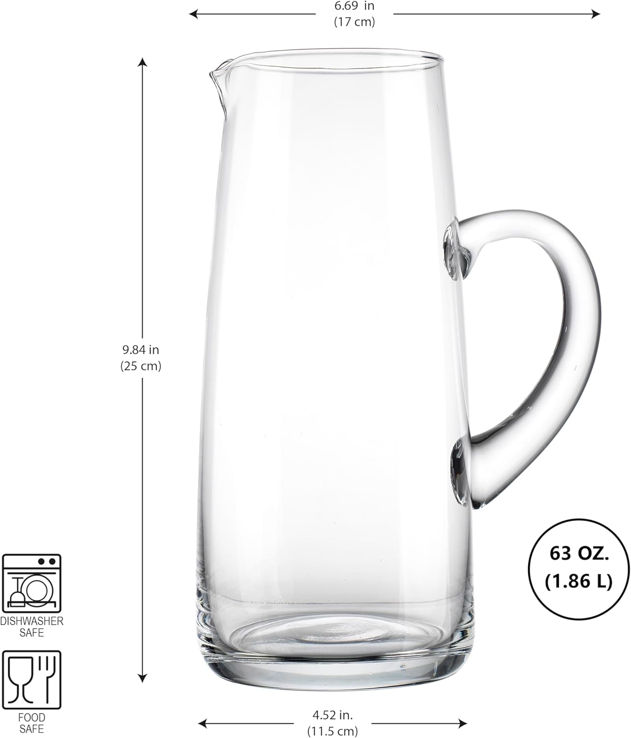 Glass Water Pitcher with Spout – 63 Oz Elegant Serving Carafe for Water, Juice, Sangria, Lemonade, and Cocktails – Clear Glass Beverage Pitcher.