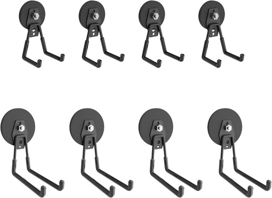 Heavy Duty Jumbo Pack Magnetic Hooks, Anti-Slide Magnet Garage Hanger, Garage Hook, Super Strong Magnetic Mounting for Garden Tools, Hose, Power Drill, Steel Pegboard, Workshop (8 Pack)