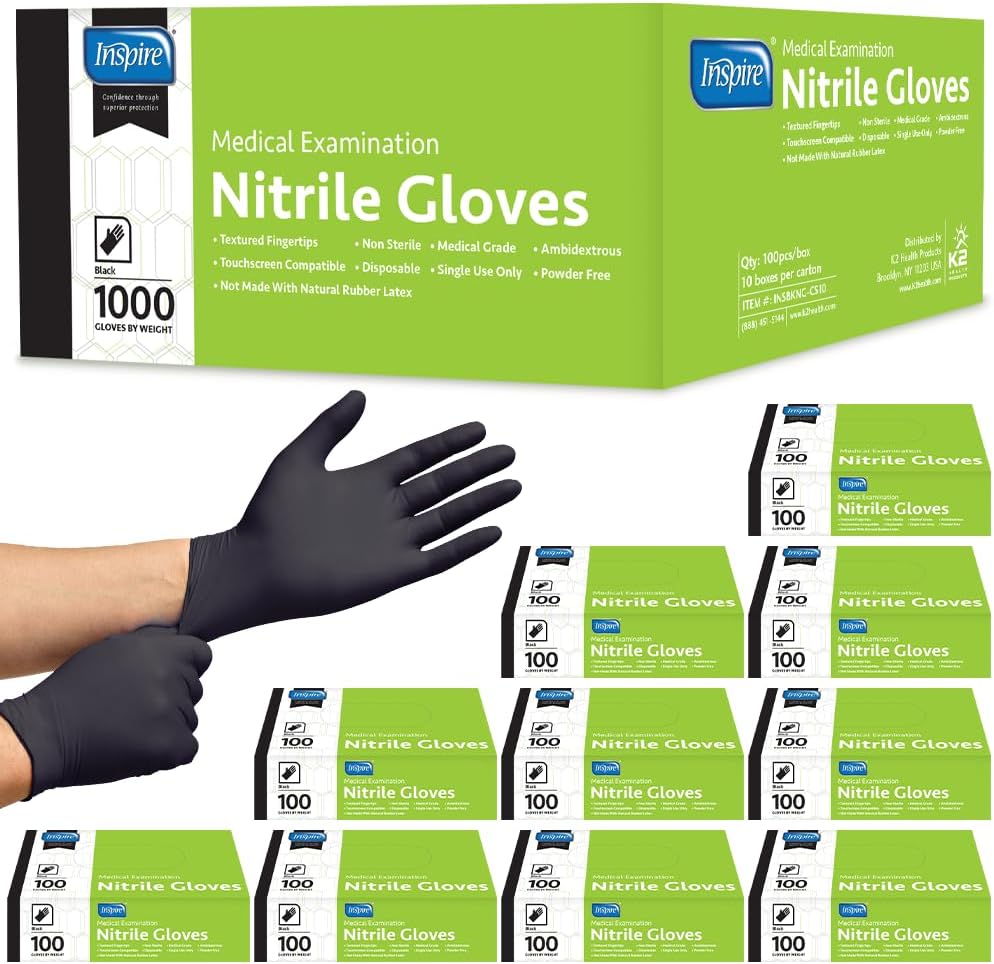 Inspire Black Nitrile Gloves | THE ORIGINAL Quality Black Gloves Disposable Latex Free | 4.5 Cooking