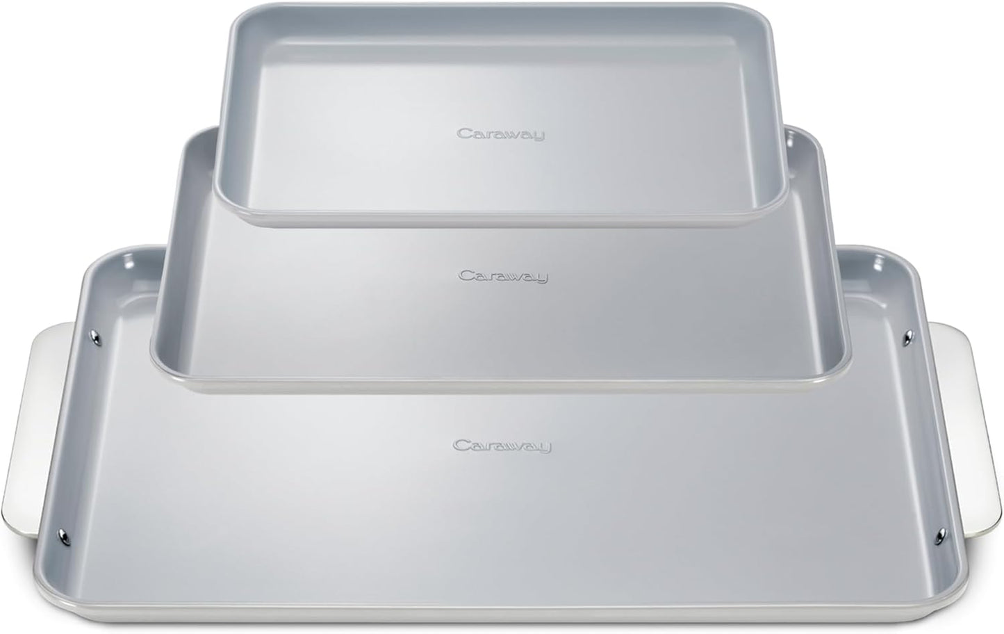 Caraway Non-Stick Ceramic Baking Sheet Trio - Naturally Slick Ceramic Coating - Non-Toxic, PTFE & PFOA Free - 18 x 13" Large, 15 x 10" Medium, & 9" x 13" Small - Gray