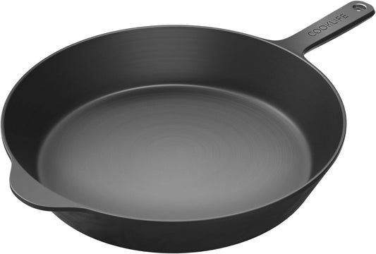 COOKLIFE 12 Inch Lightweight Pre-Seasoned Cast Iron Skillets - Smooth Polished Surface, Easy to Clean Cast Iron Pan Use in the Oven, on the Stove or Grill, Over a Campfire