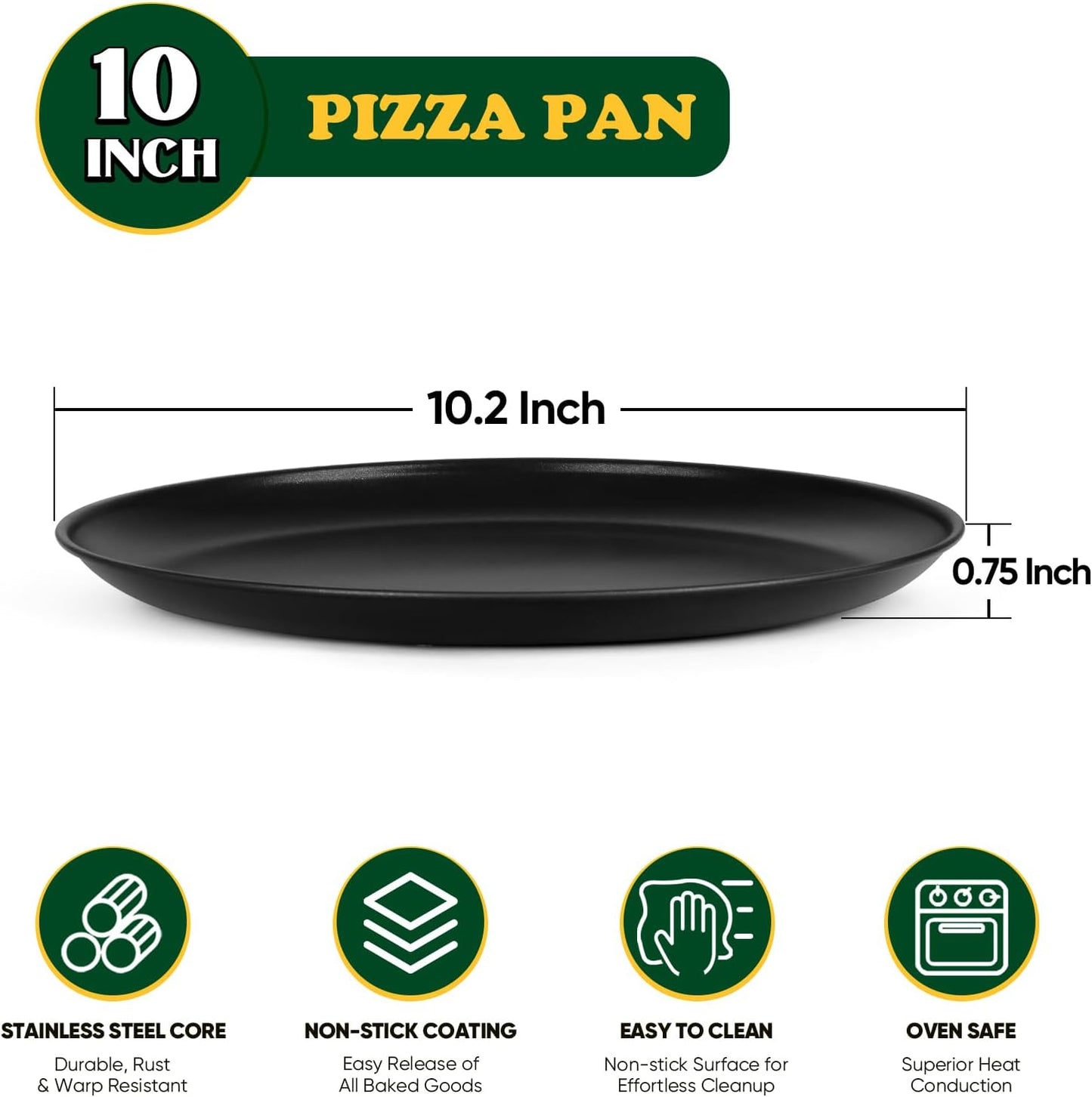 E-far 10 Inch Pizza Pan Set of 2, Nonstick Pizza Pie Pan Tray Platter, Metal Round Baking Sheet Cooking Pan for Oven, Durable & Stainless Steel Core