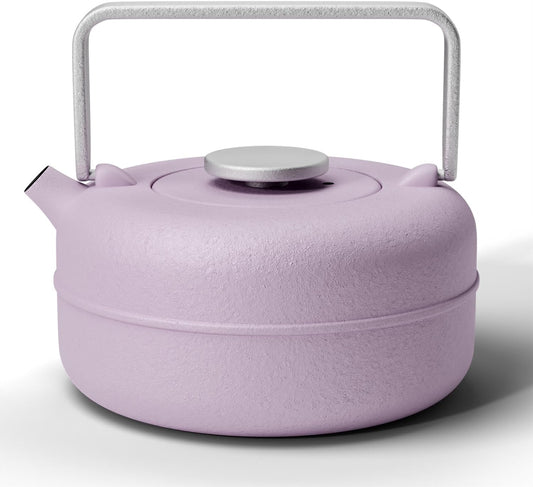 Toptier Teapot with Removable Infuser, Cast Iron Tea Kettle Stovetop Safe, Solid Geometry Cylinder Design Tea Pot Coated with Enameled Interior for 27 Ounce (800 ml), Purple