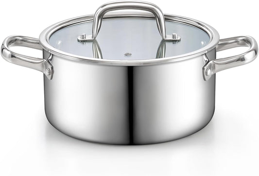 Cook N Home Stainless Steel Stockpot with Lid 4 Quart, Tri-Ply Clad Soup Pot, Induction Cooking pot, Silver