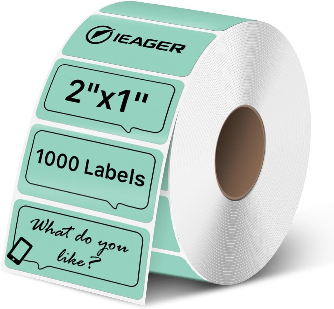 iEager 2x1 Inch Thermal Labels, Green Rectangle Thermal Printer Stickers, Durable Shipping Label Printer Sticker for Barcode, Name, Address, 1000 Labels/Roll