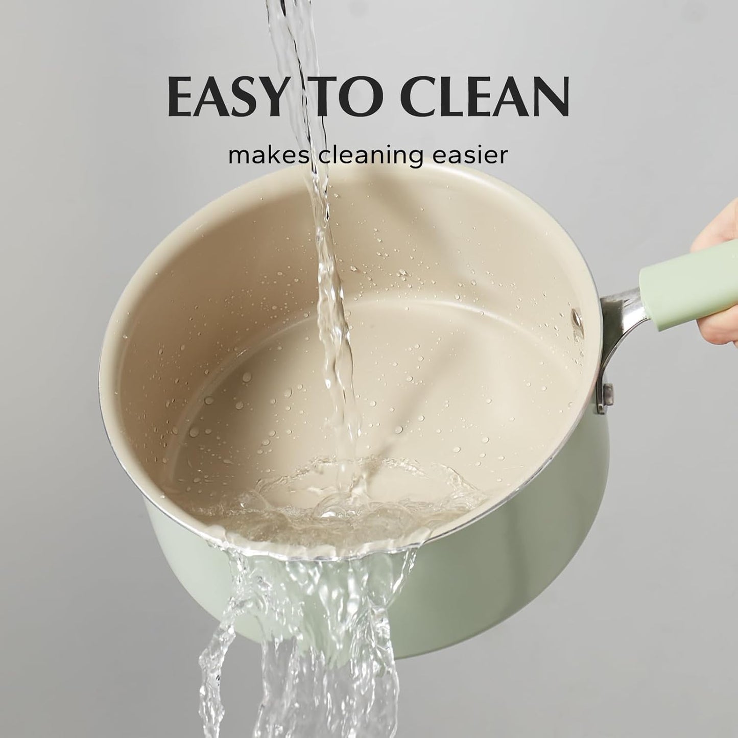 Redchef Ceramic Nonstick Saucepan with Lid, 1.5QT Small Cooking Pot, Non Toxic Sauce Pans for Kitchen, Cool Handle PFAS Free Compatible with All Cooktops, Green