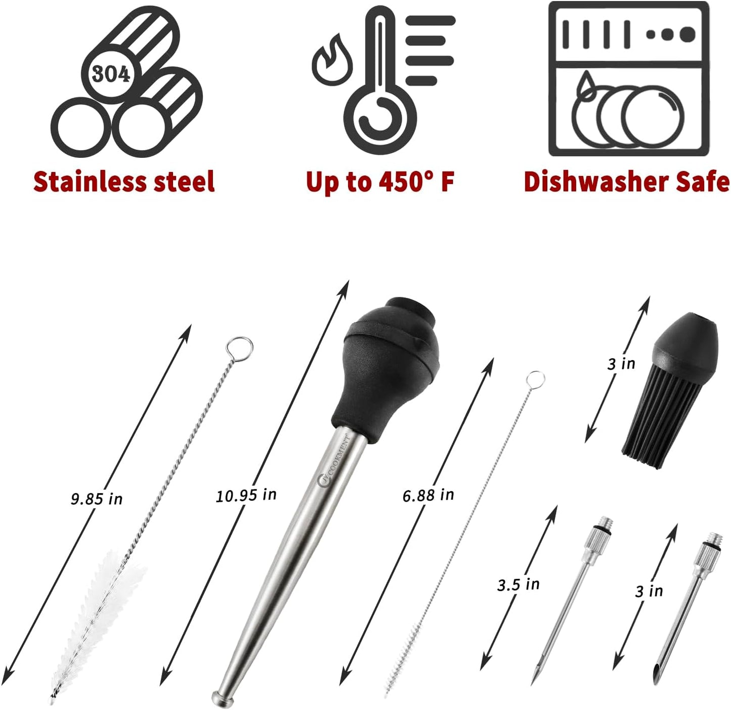 JY COOKMENT Stainless Steel Turkey Baster Baster Syringe for Cooking Meat Injector Set with 2 Marinade Needles 1 Basting Brush1 Cleaning Brush for Home Baking Kitchen Tool,2023 UPDATE