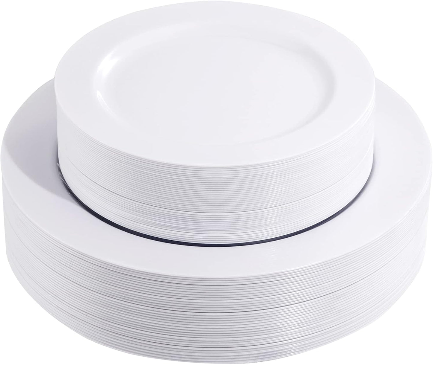 FLOWERCAT 60PCS White Plastic Plates - Heavy Duty White Disposable Plates for Birthday Party/Wedding -serve for 30 guests Include 30PCS 10.25" Dinner Plates & 30PCS 7.5" Dessert Plates for Party