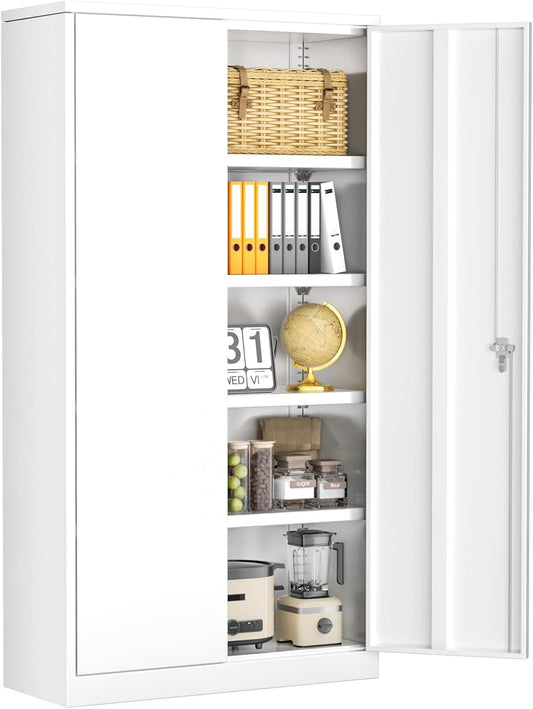 INTERGREAT Storage Cabinet, 72” Steel Locking Closet with Doors and 4 Adjustable Shelves, Tool Unit for Home Office, Garage & Tall Lockable File Cabinet, White.
