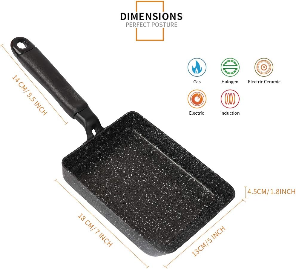 MyLifeUNIT Tamagoyaki Pan, Japanese Omelette Pan Nonstick with Silicone Spatula, Square Egg Pan 7 x 5 inches, Black