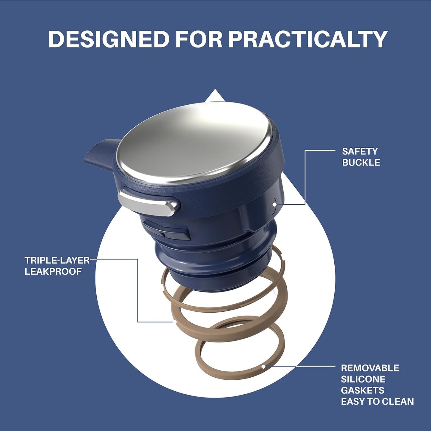 IDEUS Thermal Coffee Carafe 68oz (2,000ml), Stainless Steel Double Wall Insulated Vacuum Flask, Water Jug Coffee Server and Beverage Dispenser, Heat and Cold Retention (Navy Blue, 68oz (2,000ml))