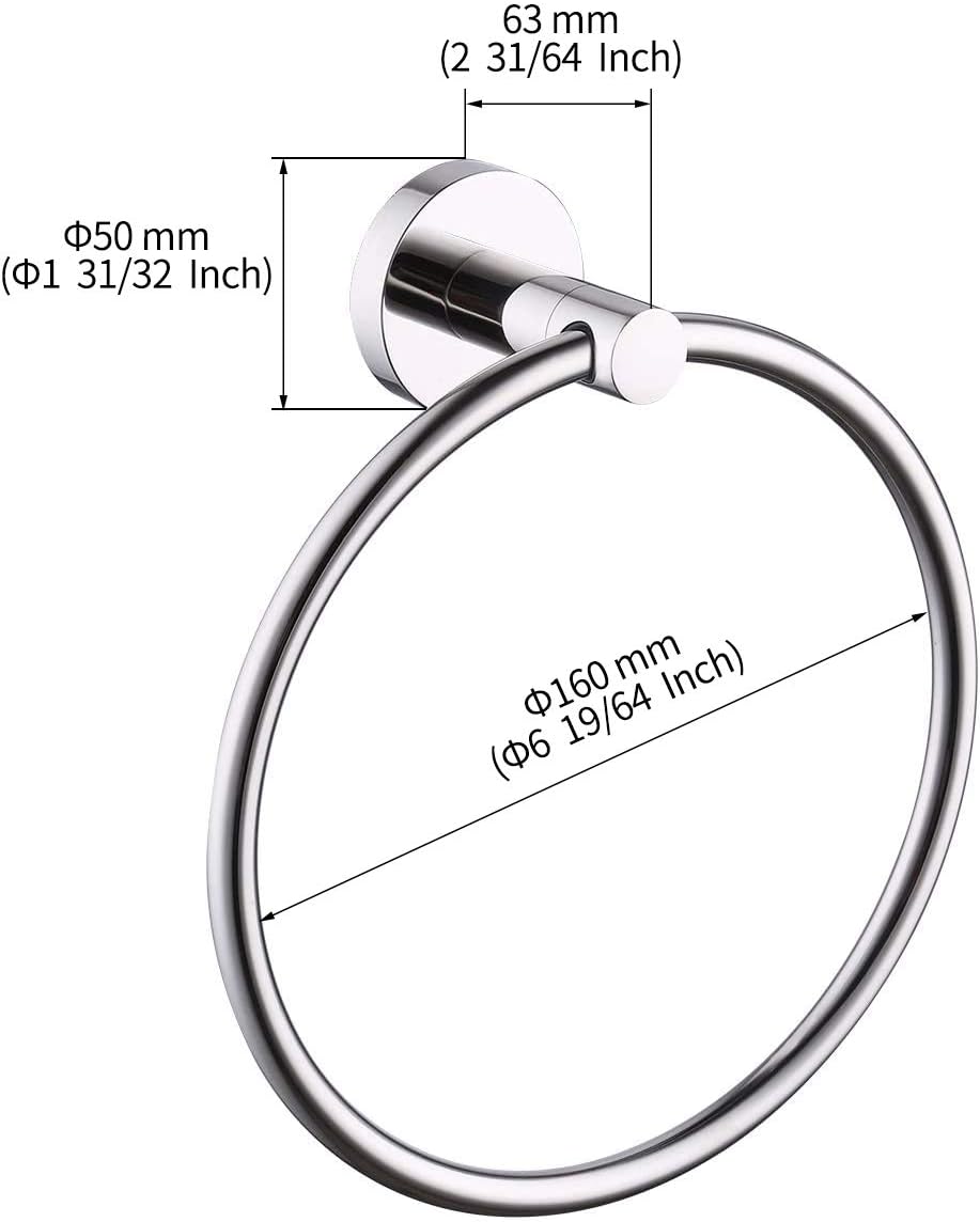 KES Bathroom Hand Towel Holder SUS 304 Stainless Steel Towel Ring Round Bath Towel Holder Wall Mount Polished Finish, A2180