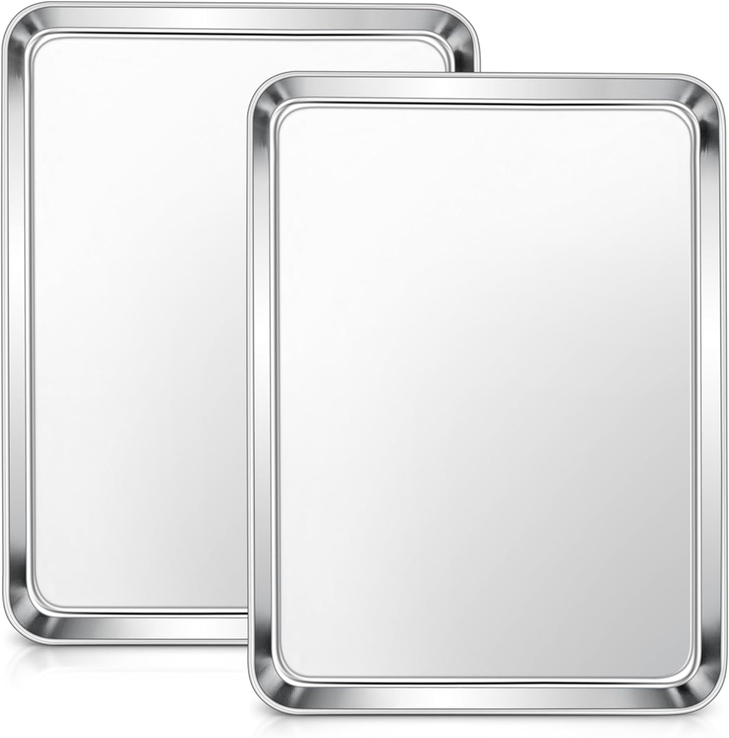 E-far Baking Sheets Set of 2, 16” x12” Stainless Steel Cookie Sheets Pans for Oven, Non-toxic Metal Trays for Baking Cake Cookie, Healthy & Rust Free, Mirror Finish & Dishwasher Safe