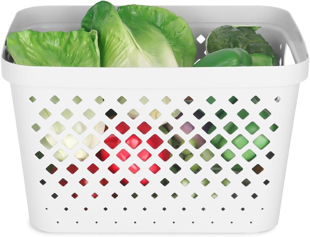 Glad Plastic Storage Basket Set, Value Pack of 6 | Open Storage Bins for Shelves, Bathroom, Pantry, Closet | Nesting Organizer Boxes with Handles, 4 Gallon, White