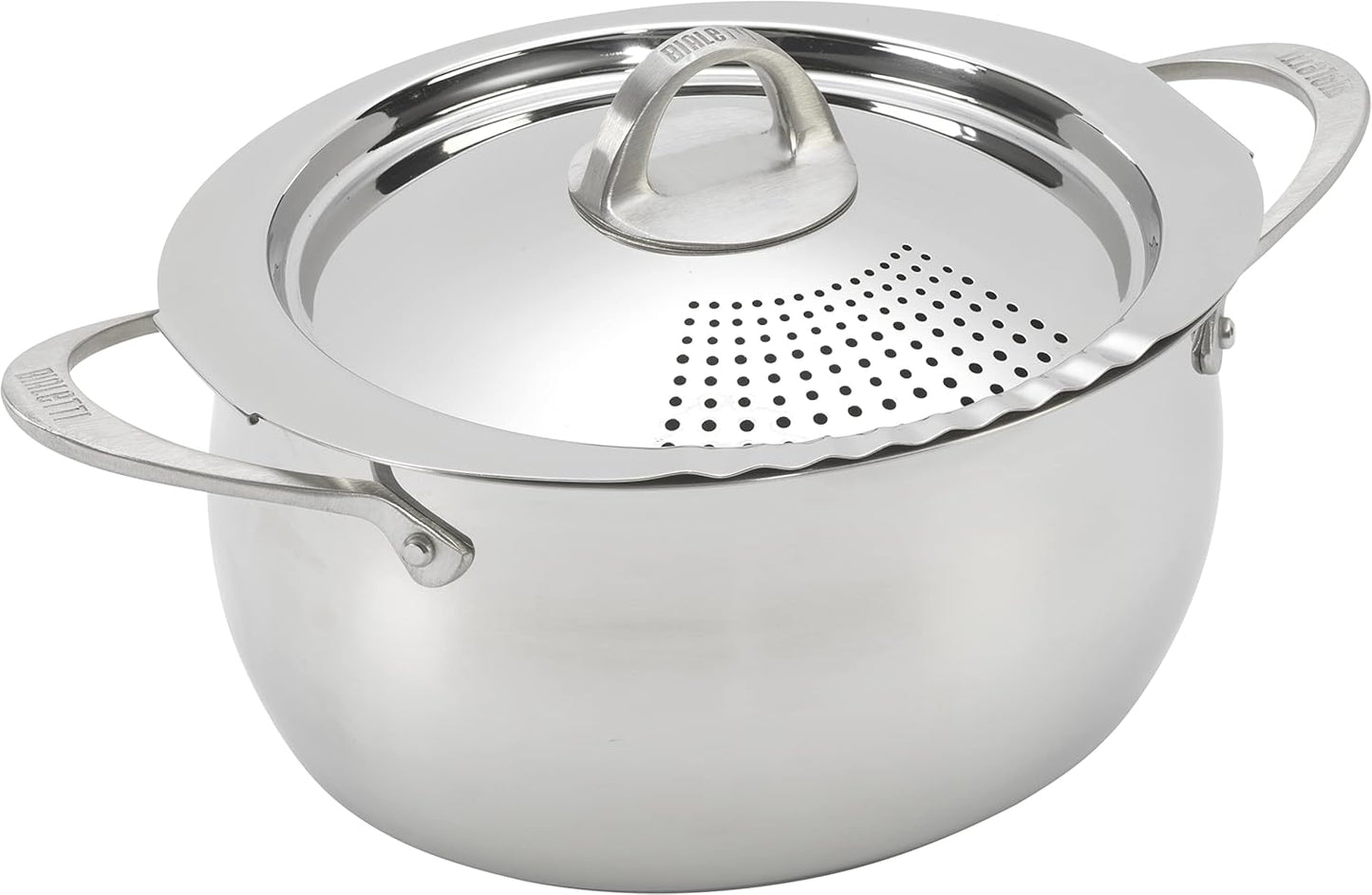 Bialetti 6-Quart Nonstick Aluminum Pasta Pot with Strainer Lid and Handles, PFOA-Free Nonstick Oval Cooking Pot and Lid, Silver