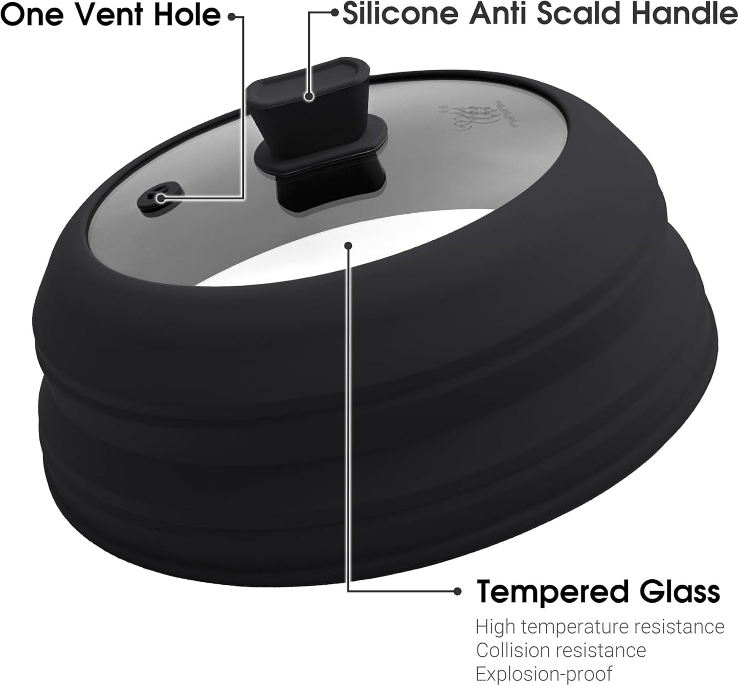 Microwave Splatter Cover for Food Collapsible Glass Microwave Cover Silicone Splatter Guard Dishwasher Safe Splatter Lid for Plates, Bowls, Pots & Stovetop Cooking 10.8" Black