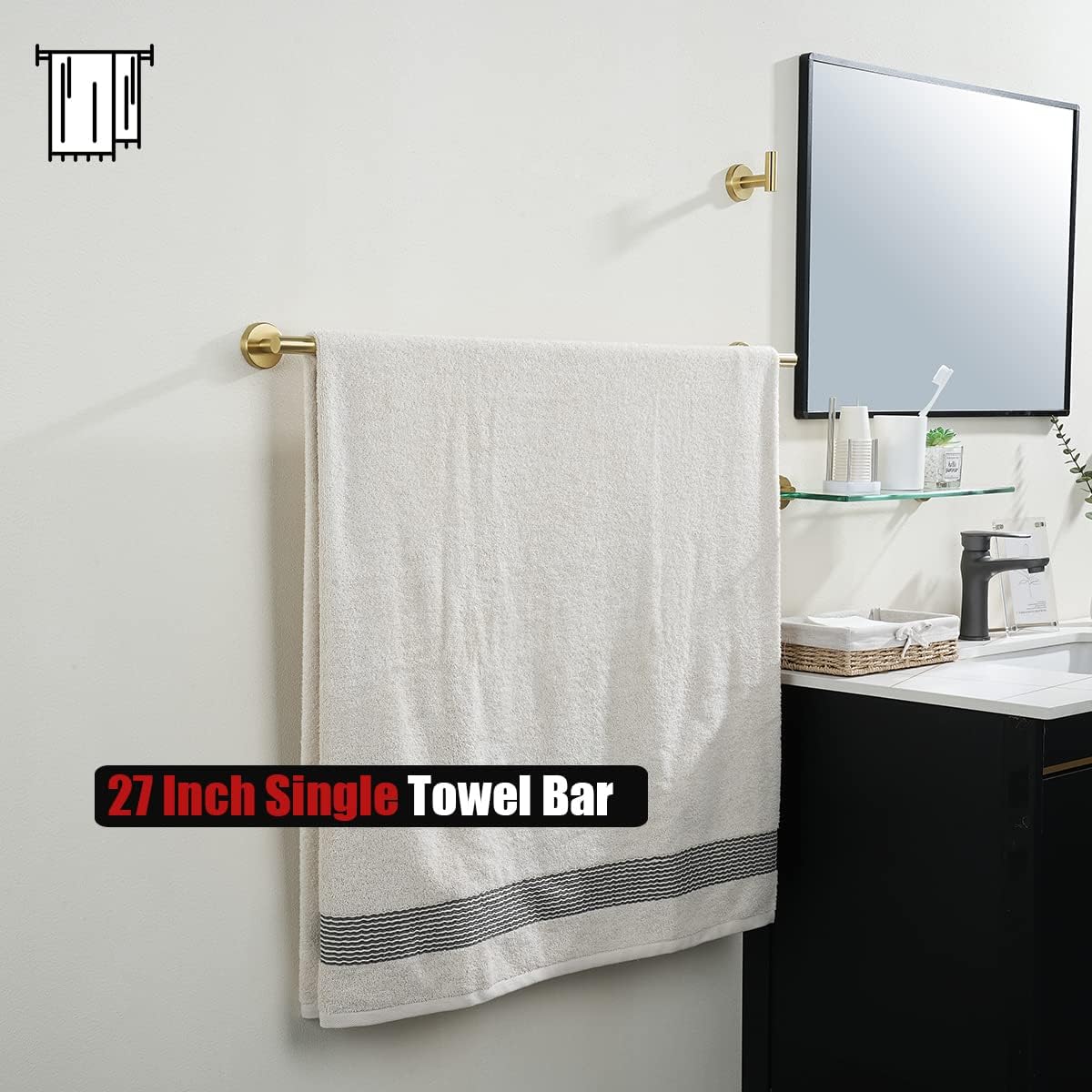 JQK Gold Towel Bar, 30 Inch 304 Stainless Steel Thicken 0.8mm Towel Rack Bathroom, Towel Holder Brushed Golden Wall Mount, Useable Length 27 Inch, TB110L27-BG