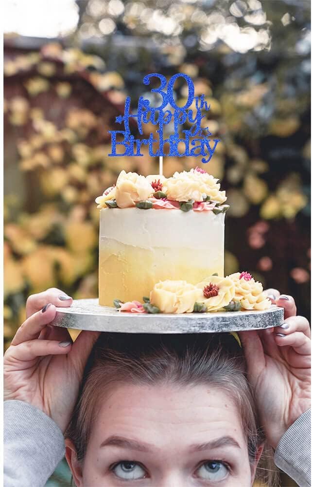 Glittery 30th Happy Birthday Cake Topper with Star,Personalised 50 Birthday Cake Toppers Party Decorations Party Supplies for Men Women Blue