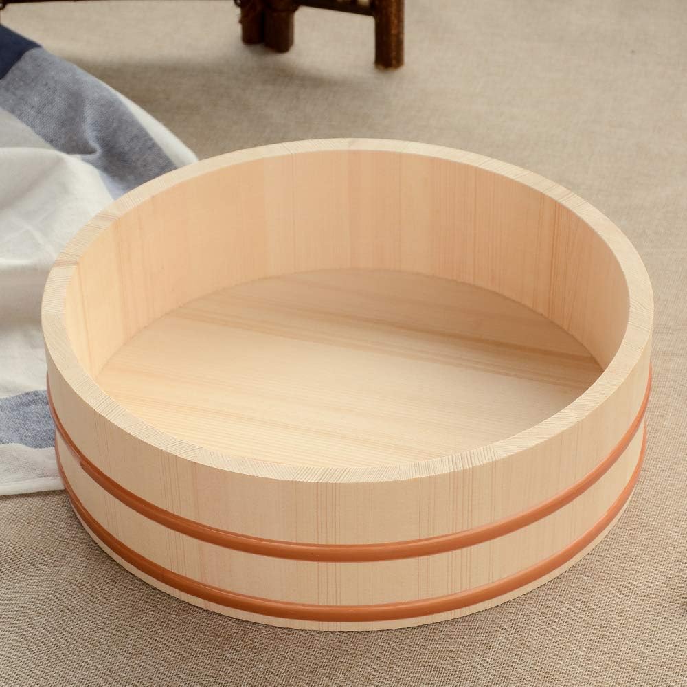 Kichgather 13 Inch Wooden Sushi Rice Bowl Hangiri Sushi Oke Rice Mixing Tub