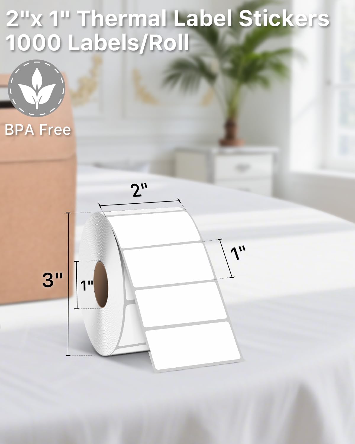 iEager 2x1 Inch Thermal Labels, White Rectangle Thermal Printer Stickers, Durable Shipping Label Printer Sticker for Barcode, Name, Address, 1000 Labels/Roll