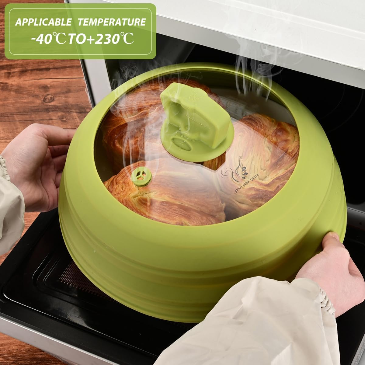Microwave Splatter Cover Vented Glass Splatter Guard Lid with Collapsible Silicone for Food as Pot Cover 11.8 inch Large Plate for 6 7 8 9 10 11 inch Plate Bowl