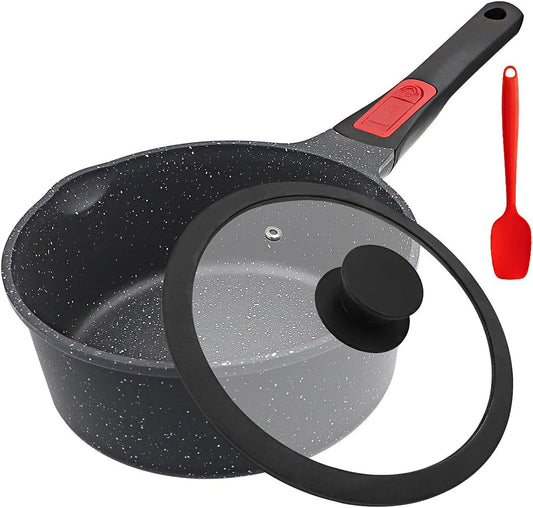 2.3 Quart Nonstick Saucepan with Lid, Small Sauce Pan for Cooking Milk Pot with Detachable Handle, Compatible for All Stoves, Oven Safe (Black)