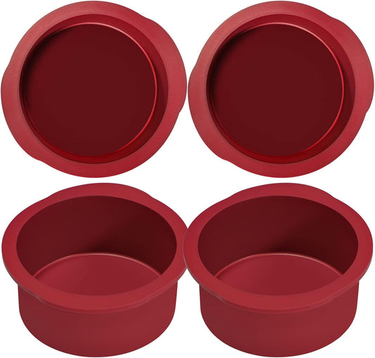 Nalchios 4 Inch Silicone Round Cake Pans Set of 4, Non-stick Easy Releasing Mini Cake & Pizza Pans, Flexible BPA Free Silicone Baking Mold for Layer, Mini & Cheese Cake