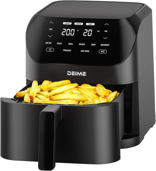 Air Fryer 6.2 QT Large Capacity Oilless Hot Air Fryers Oven 1500W Healthy Cooker with 8 Presets, Digital LCD Touch Screen, Visual Cooking Window, Non-Stick Basket, Included Recipe (Black-M)