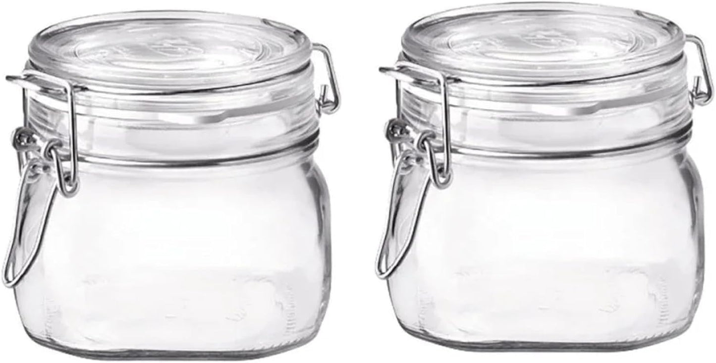 Bormioli Rocco Fido Clear Glass Jar with 85 mm Gasket,0.5 Liter (Pack of 2)