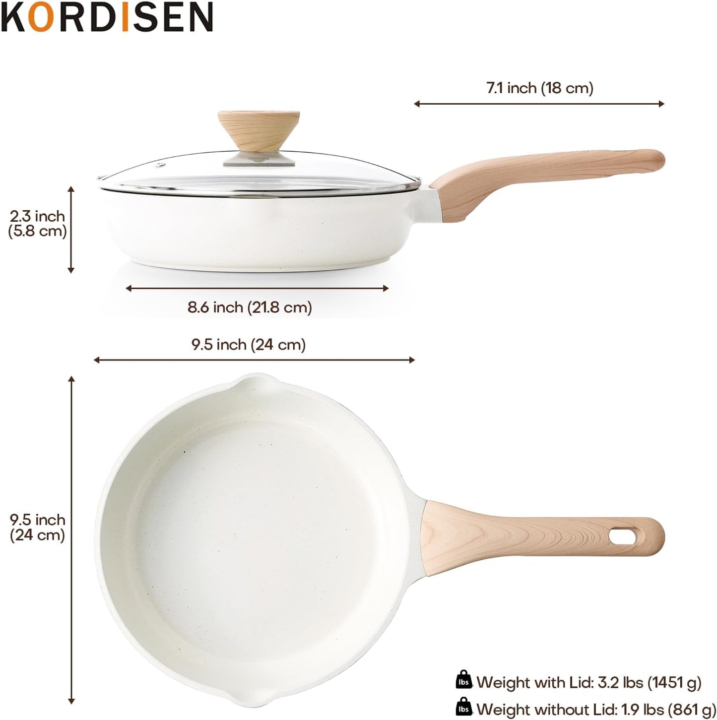 Ceramic Non Stick Frying Pans Skillet with Lid, 9.5 Inch Ceramic Frying Pan Nonstick for Cooking Non Toxic, Healthy Induction Cookware, Heat Resistant Handle, PFOA & PFAS Free