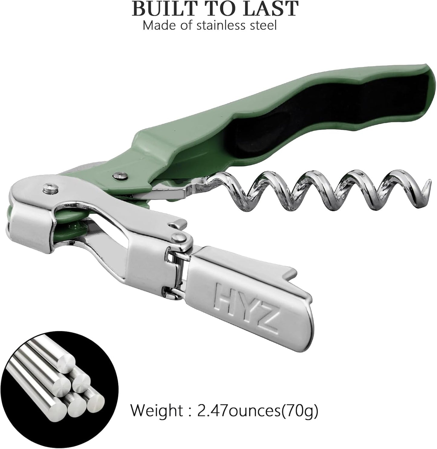 HYZ 2-Pack Wine Opener Waiter Corkscrew, Professional Wine Key for Servers, Bartender with Foil Cutter, Manual Wine Bottle Opener Double Hinged (Army Green)