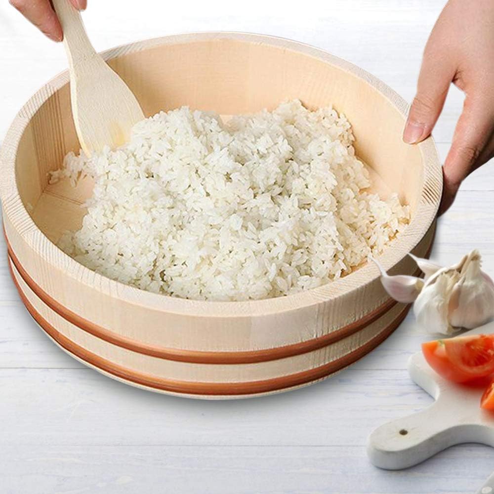 Kichgather 11.8 Inch Wooden Sushi Rice Bowl Hangiri Sushi Oke Rice Mixing Tub