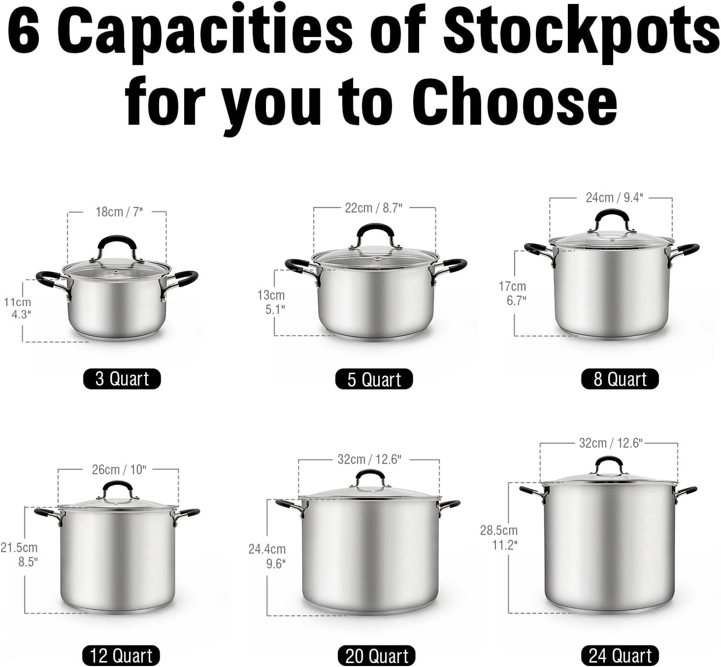 Cook N Home Stockpot Large pot Sauce Pot Induction Pot With Lid Professional Stainless Steel 24 Quart, with Stay-Cool Handles, silver