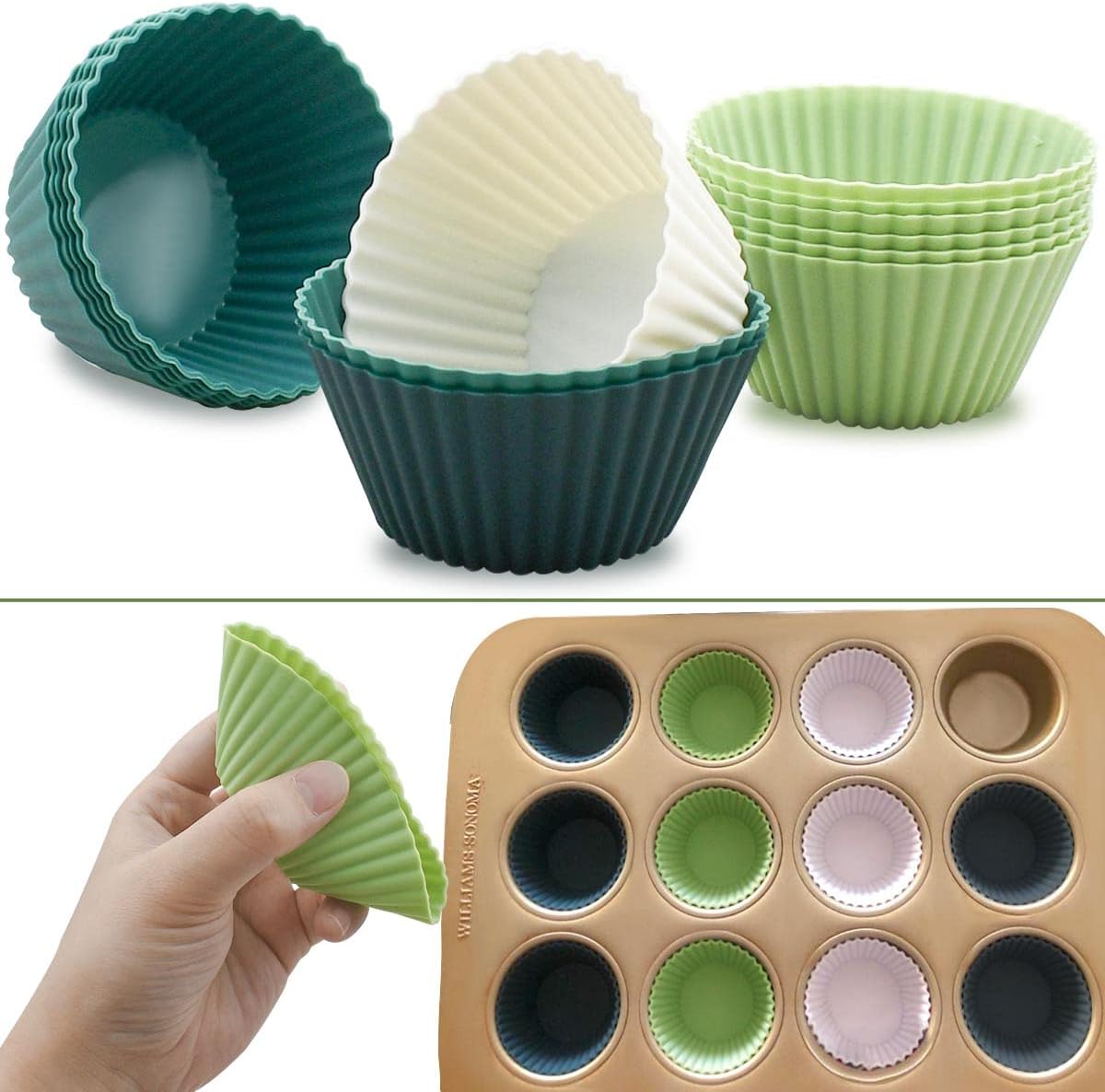 24 Pack Silicone Baking Cups Reusable Muffin Liners Non-Stick Cup Cake Molds Set Cupcake Silicone Liner Standard Size Silicone Cupcake Holder Silicon Cups for Baking Bpa Free (4 Colors)