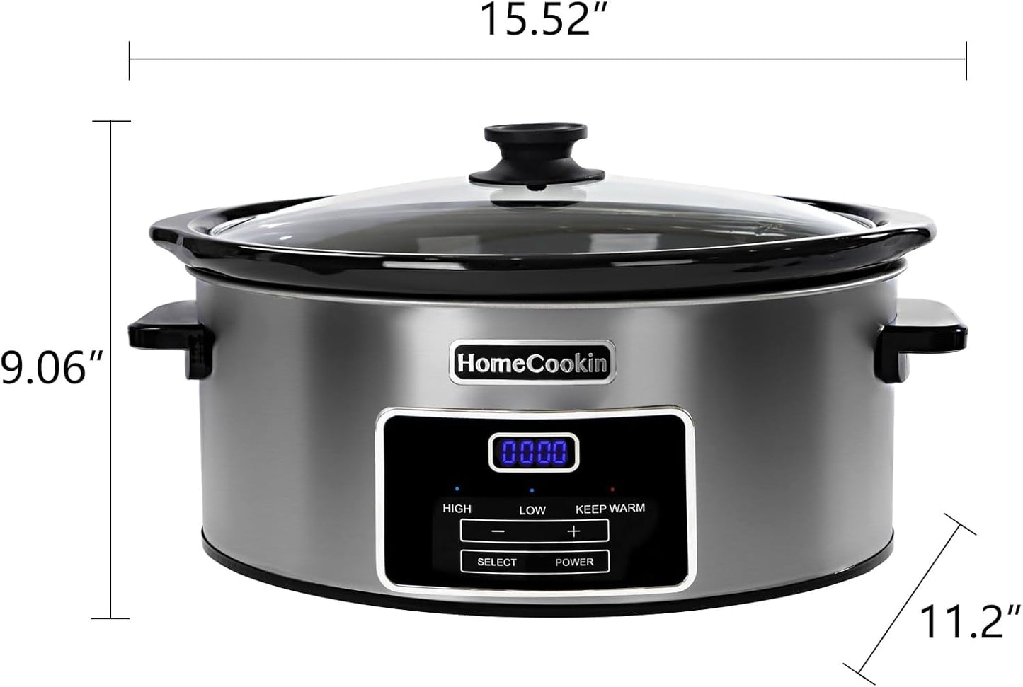 HOMECOOKIN 6-Quart Digital Programmable Slow Cooker with Timer - Small Kitchen Appliance for Family Dinners - Serves 6+ People - Heat Settings: Keep Warm, Low and High