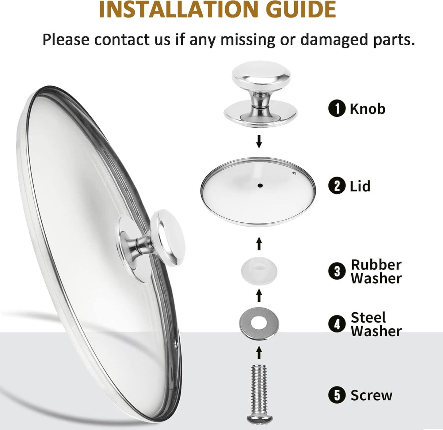 Glass Lid for 11 Inch Stainless Steel Cast Iron Skillets Frying Pans, 28cm Tempered Lids for Dutch Ovens, 11 In Pan Cover with Stainless Steel Rim for Stock Pots, Dishwasher Safe