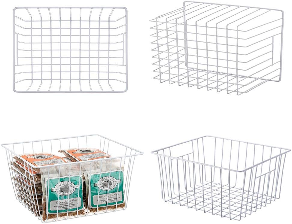Freezer Baskets Storage Organizer, Refrigerator Metal Wire Basket bins, Household Bins with Built-in Handles for Kitchen Cabinets, Freezer, Pantry, Closets, Bathrooms, 4 Packs
