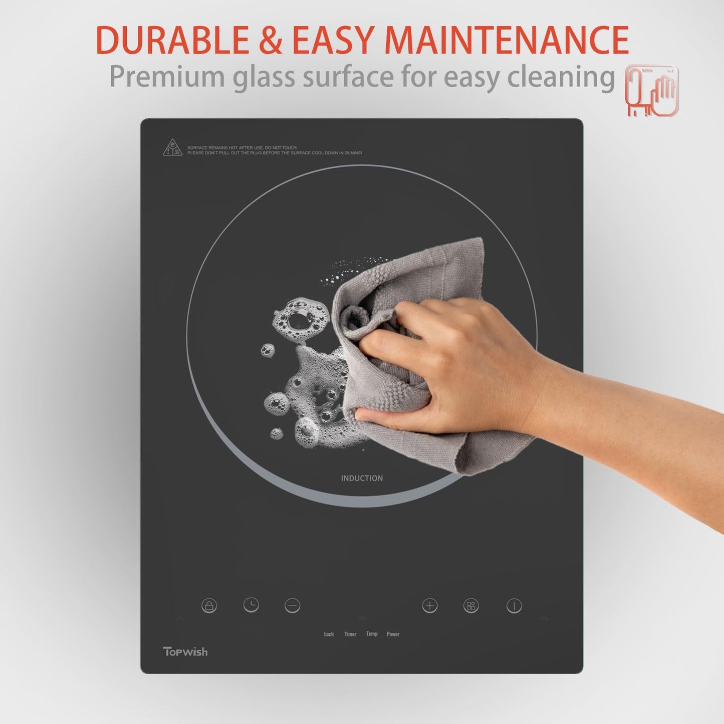 Induction Cooktop, TOPWISH Portable Hot Plate Electric Induction Burner, 10 Temp Levels up to 464°F, 110-120V Electric Stove Top Cooker with High Energy Efficiency & Kids Lock for Cooking, 1600W