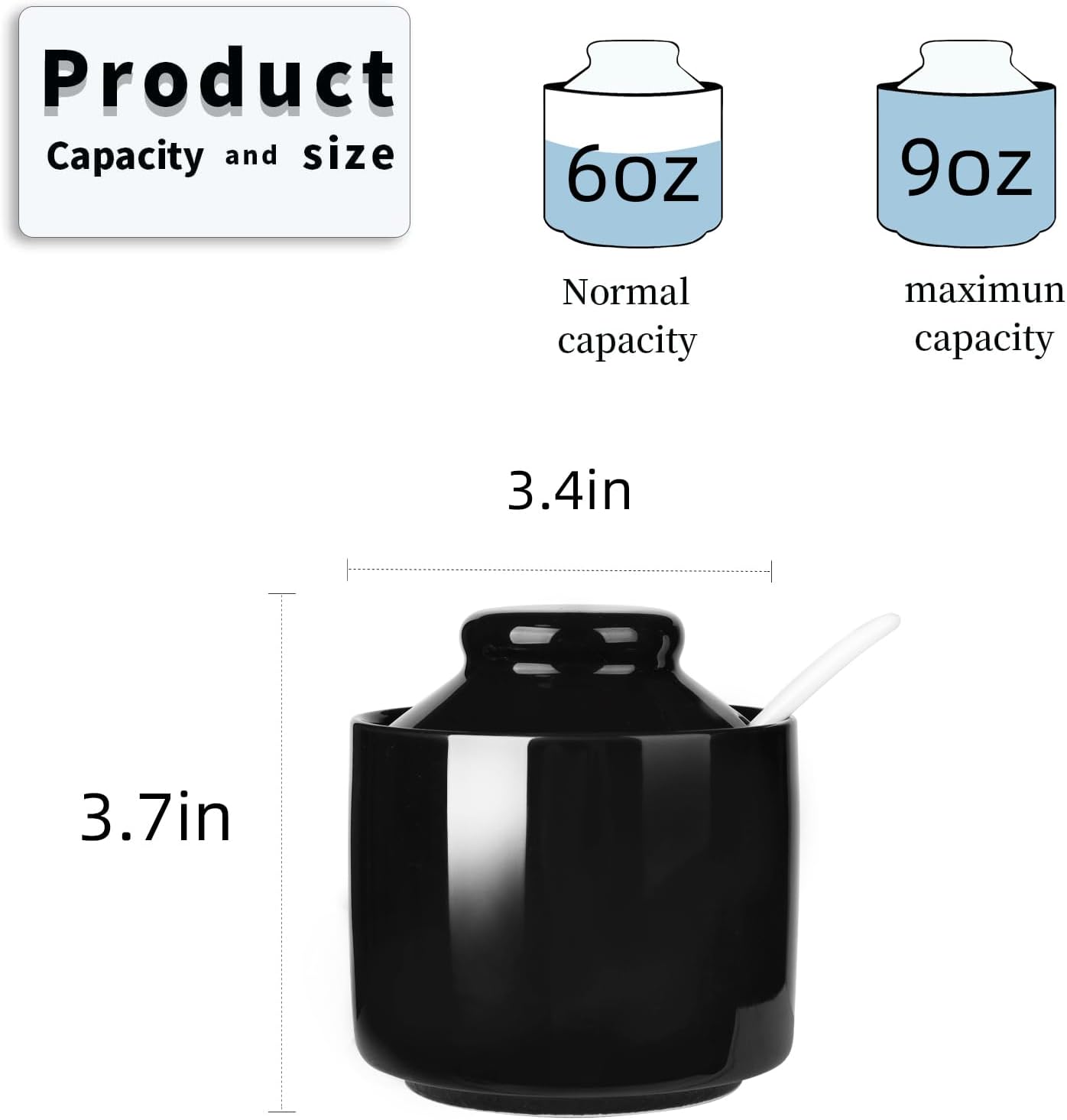 HAOTOP 8 oz Sugar Bowl with Lid and Spoon,Ceramic Sugar Jar Sugar Dispenser Sugar Container Coffee Bar Accessories, Kitchen Countertop Canisters (Black)