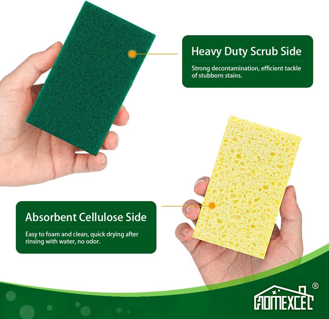 HOMEXCEL Sponges Kitchen 12pcs, Heavy Duty Sponges for Dishes, Scrub Cleaning Sponge for Non-Coated Cookware, Dishes, Pots, Pans, Dual Sided Dish Sponge for Kitchen, Household, Bathroom and More