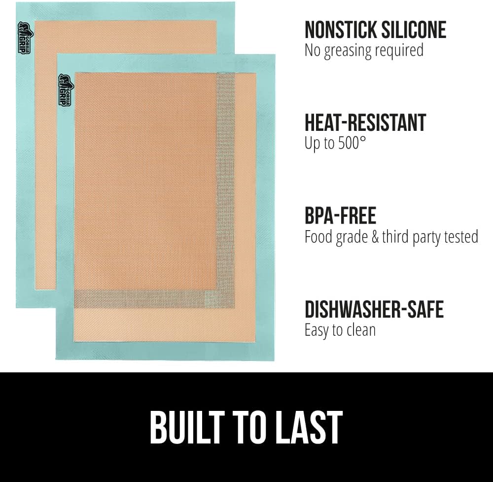GORILLA GRIP Reusable Nonstick Silicone Baking Mat, 2 Pack, BPA-Free Oven Safe Food Liner, For Cookie Sheets, Toaster Ovens, Easy Clean Kitchen Pastry Mats, 11.75x8.25, Small Quarter Sheet Size, Mint